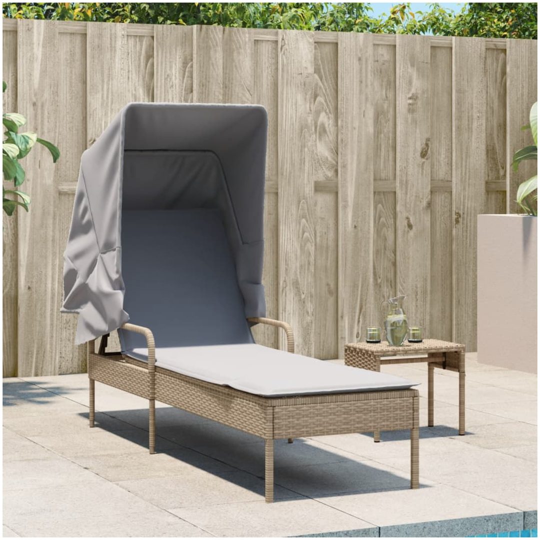 Solsäng med tak beige konstrotting vidaXL – bild 3