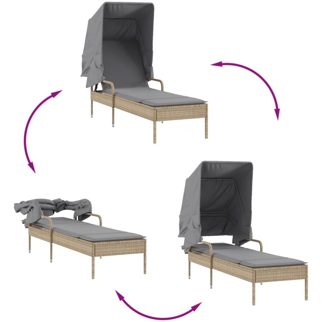 Solsäng med tak beige konstrotting vidaXL – bild 7