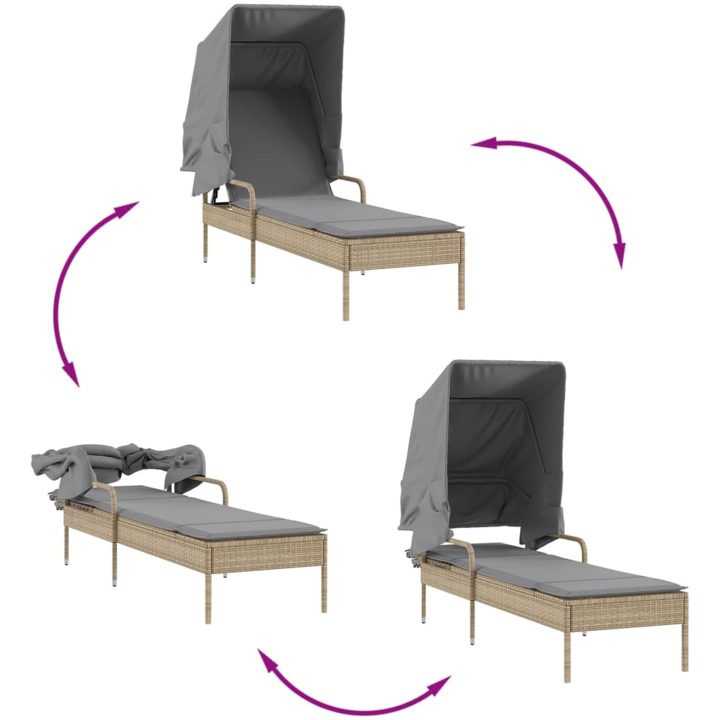 Solsäng med tak beige konstrotting vidaXL – bild 7