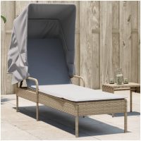 Solsäng med tak beige konstrotting vidaXL