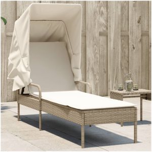 Solsäng med tak beige konstrotting vidaXL