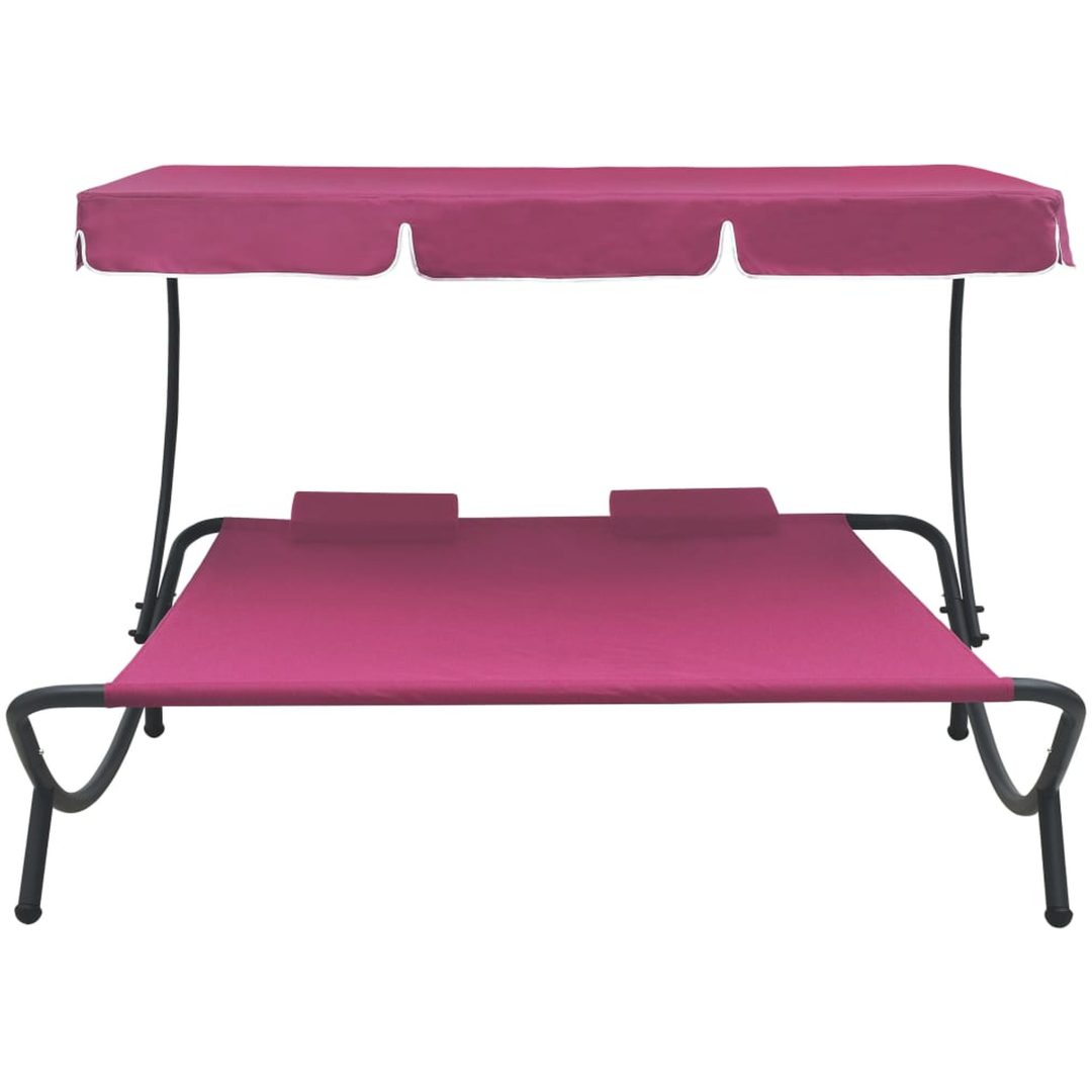 Solsäng med tak & kuddar rosa vidaXL – bild 2