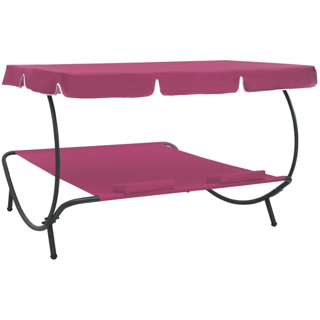 Solsäng med tak & kuddar rosa vidaXL – bild 4