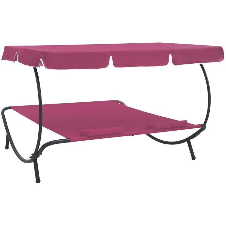 Solsäng med tak & kuddar rosa vidaXL – bild 4