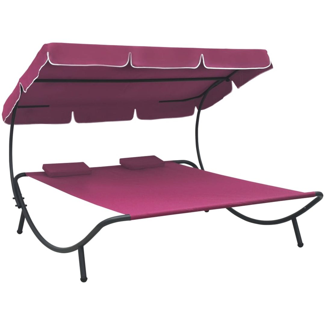 Solsäng med tak & kuddar rosa vidaXL