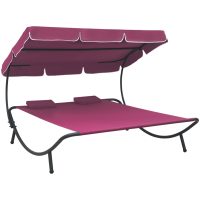 Solsäng med tak & kuddar rosa vidaXL