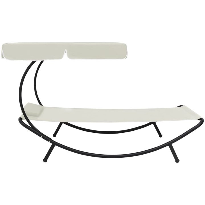 Solsäng med tak & kudde gräddvit vidaXL 200 x 90 x 112 cm – bild 2