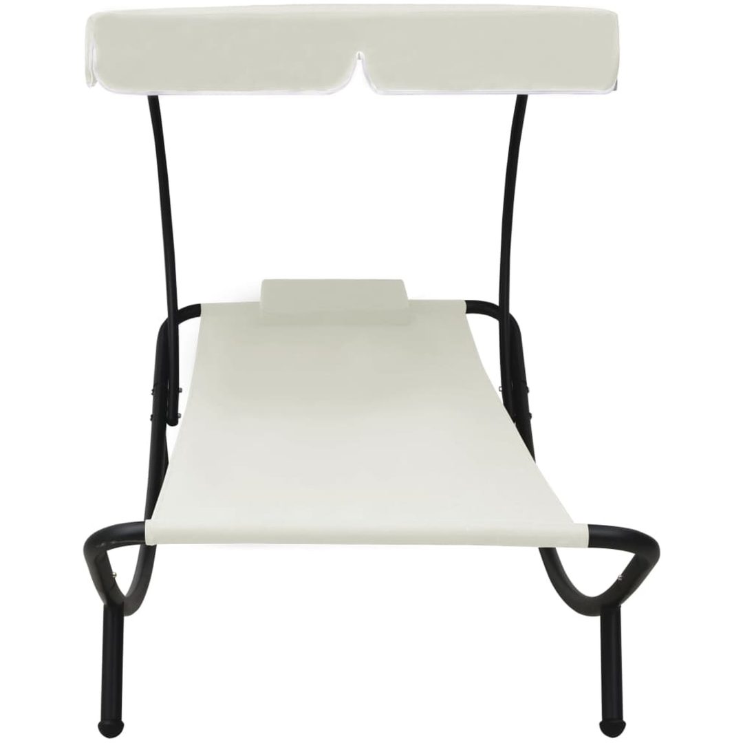 Solsäng med tak & kudde gräddvit vidaXL 200 x 90 x 112 cm – bild 3