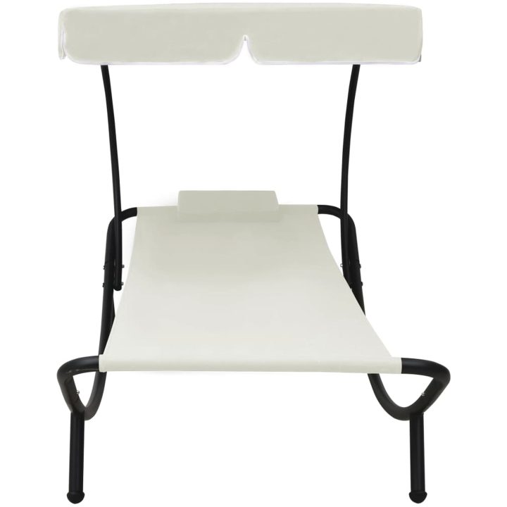 Solsäng med tak & kudde gräddvit vidaXL 200 x 90 x 112 cm – bild 3