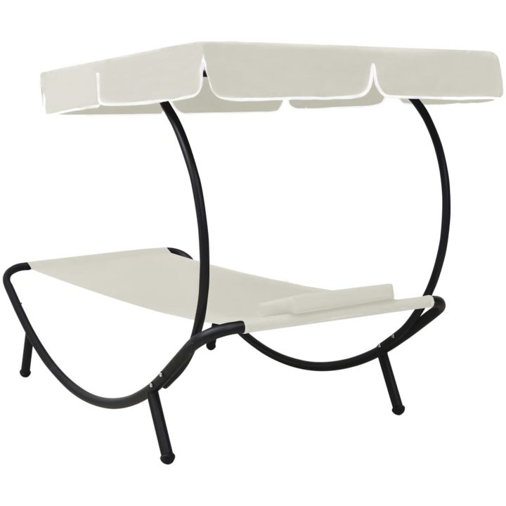 Solsäng med tak & kudde gräddvit vidaXL 200 x 90 x 112 cm – bild 4