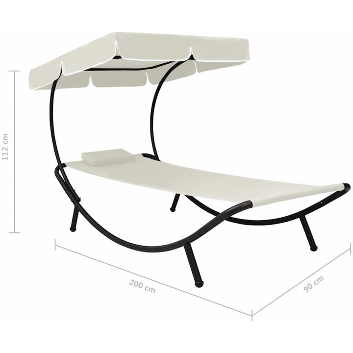 Solsäng med tak & kudde gräddvit vidaXL 200 x 90 x 112 cm – bild 7