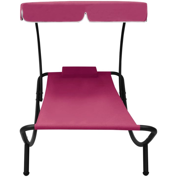 Solsäng med tak & kudde rosa vidaXL 200 x 90 x 112 cm – bild 2