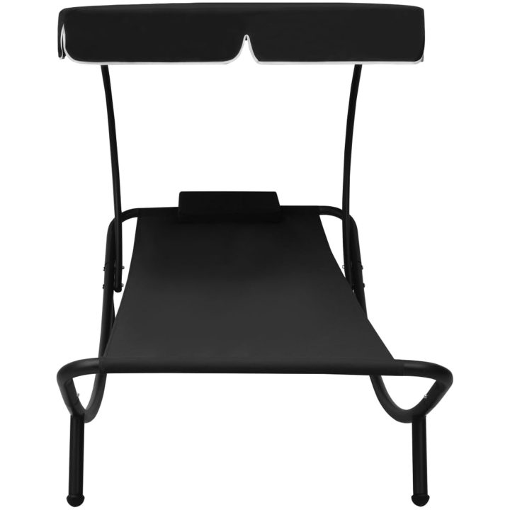 Solsäng med tak & kudde svart vidaXL 200 x 90 x 112 cm – bild 2
