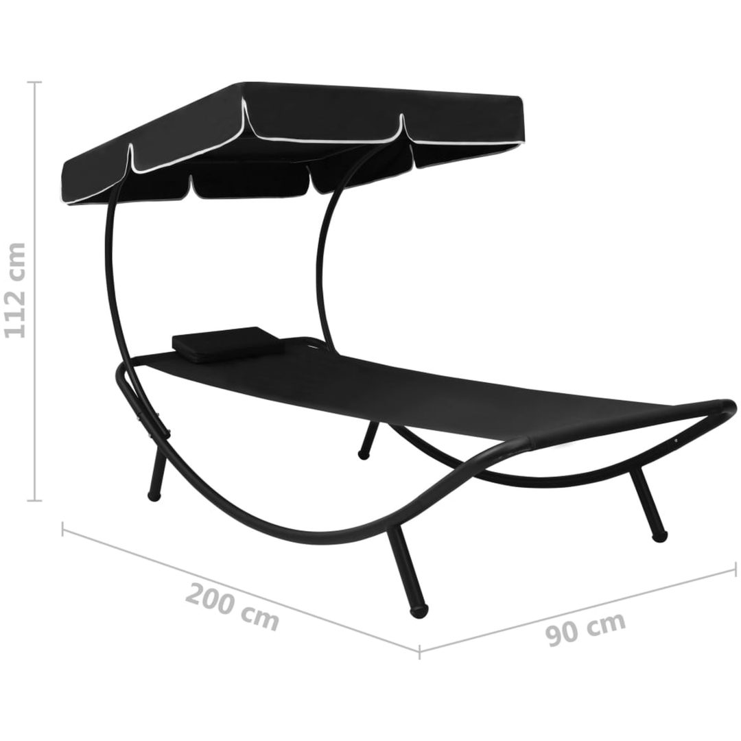 Solsäng med tak & kudde svart vidaXL 200 x 90 x 112 cm – bild 7