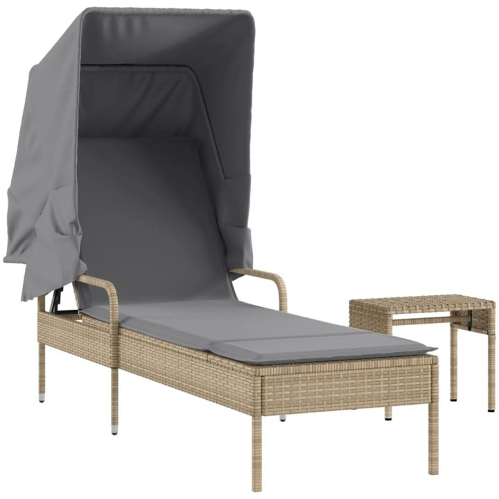 Solsäng med tak och bord beige konstrotting vidaXL – bild 2