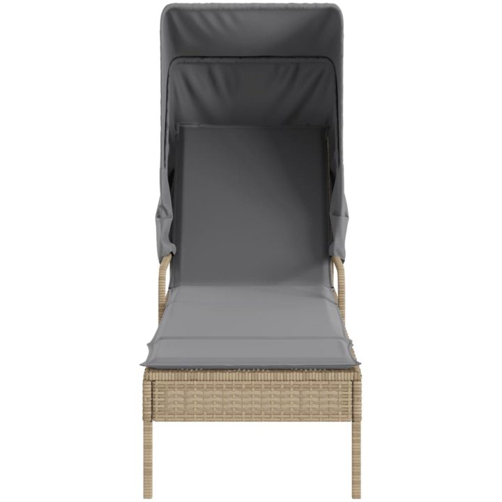 Solsäng med tak och bord beige konstrotting vidaXL – bild 4
