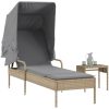 Solsäng med tak och bord beige konstrotting vidaXL – miniatyr 1