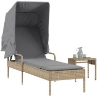 Solsäng med tak och bord beige konstrotting vidaXL