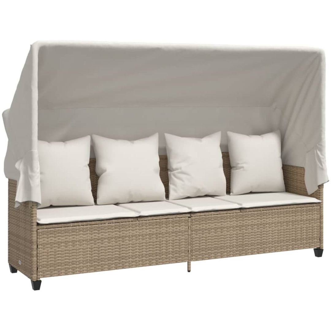 Solsäng med tak och dynor beige konstrotting vidaXL – bild 2