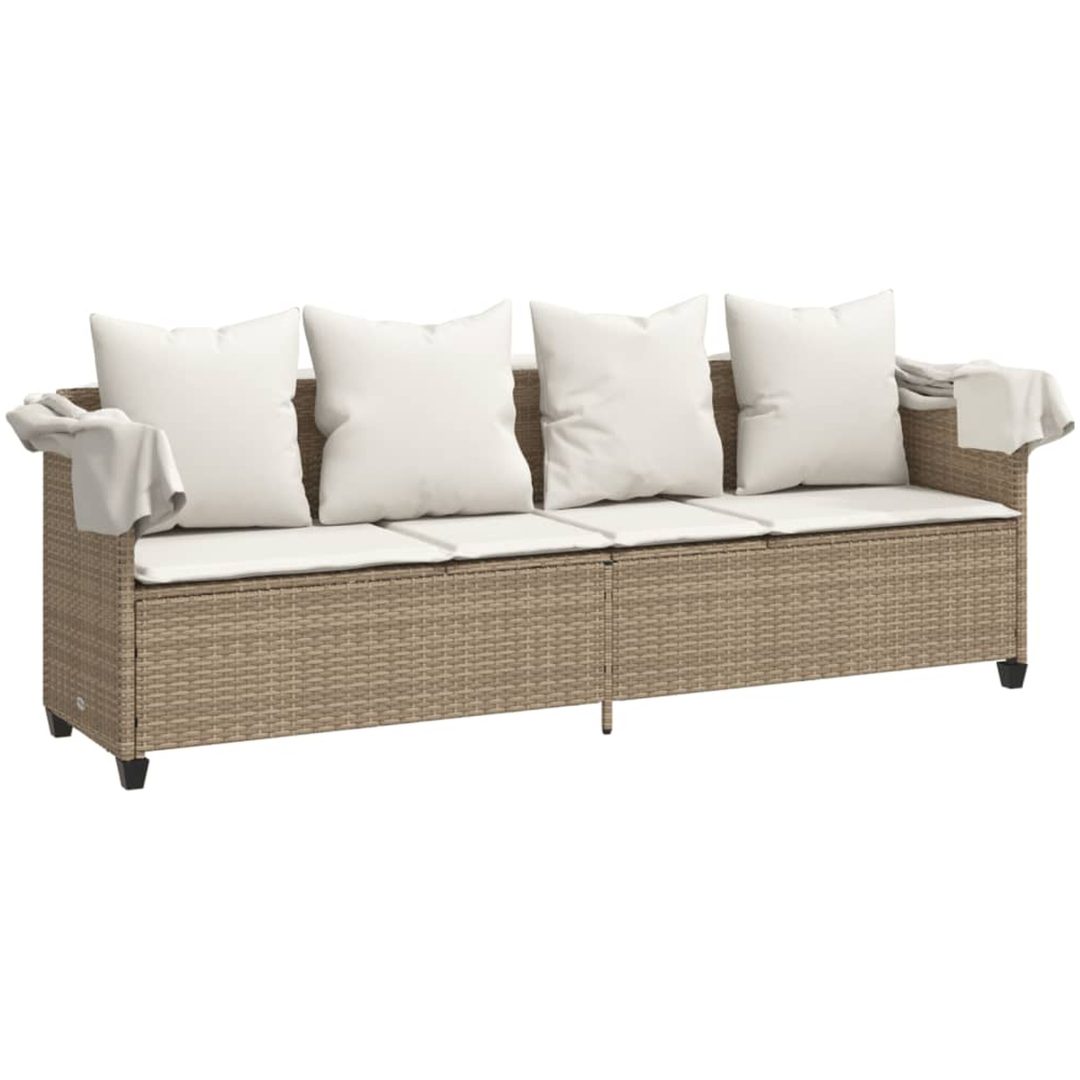 Solsäng med tak och dynor beige konstrotting vidaXL – bild 4