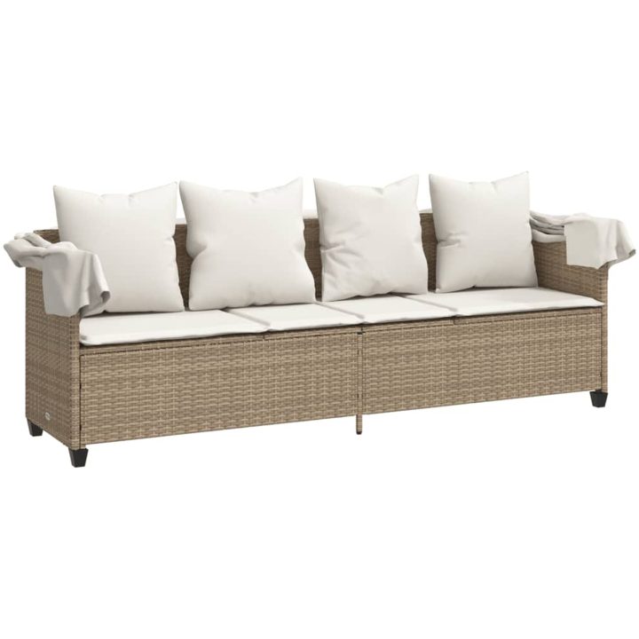 Solsäng med tak och dynor beige konstrotting vidaXL – bild 4