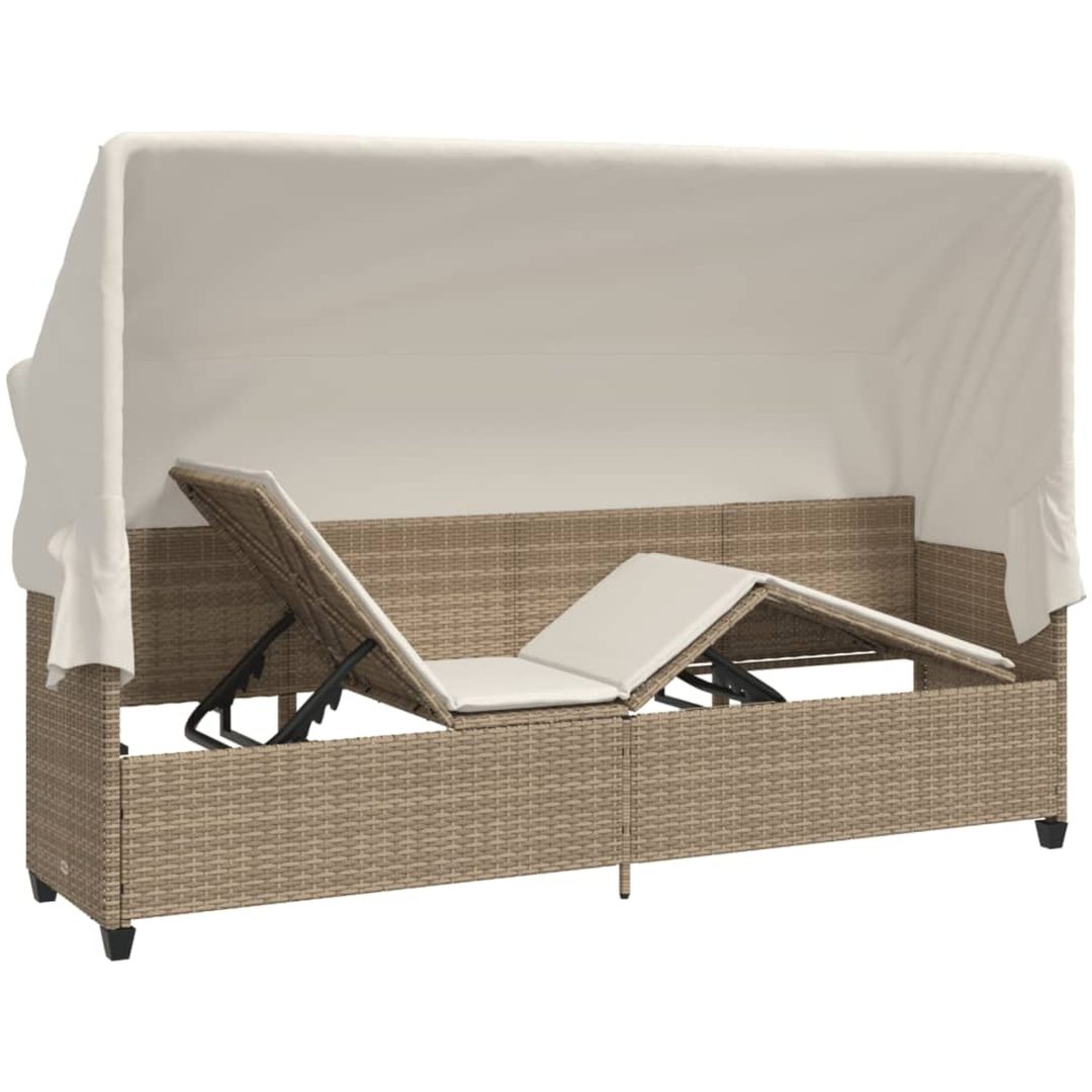 Solsäng med tak och dynor beige konstrotting vidaXL – bild 5