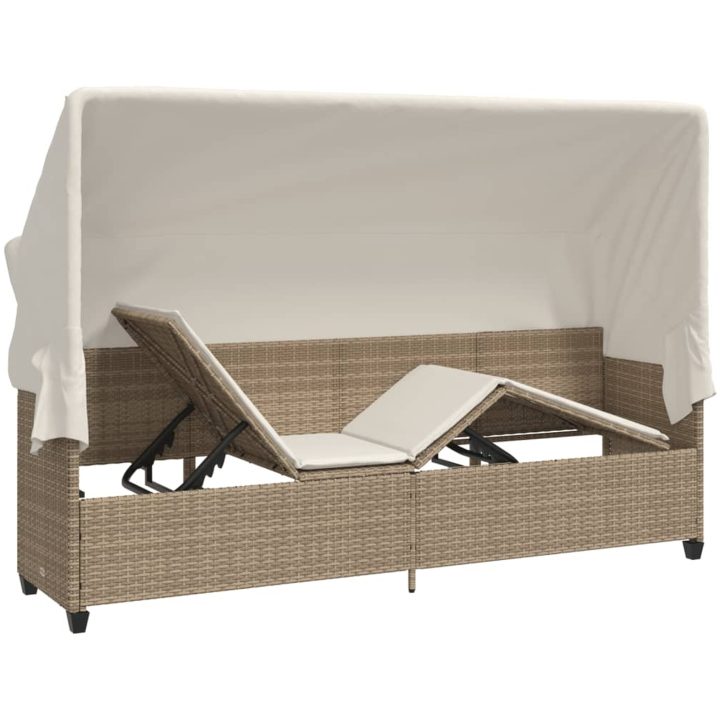 Solsäng med tak och dynor beige konstrotting vidaXL – bild 5