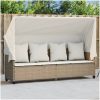 Solsäng med tak och dynor beige konstrotting vidaXL – miniatyr 1