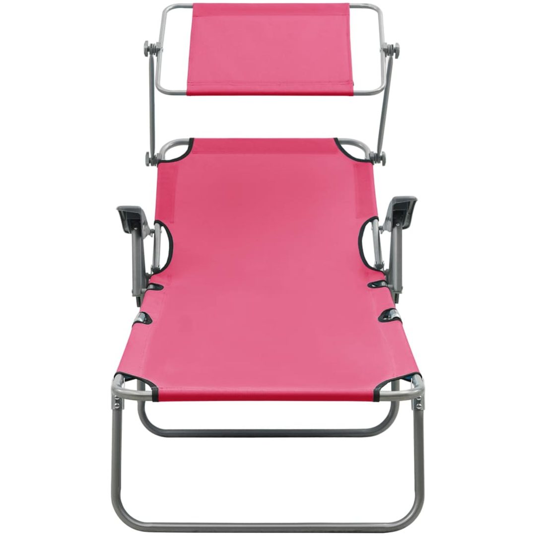 Solsäng med tak stål rosa vidaXL – bild 2