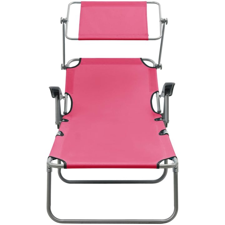 Solsäng med tak stål rosa vidaXL – bild 2