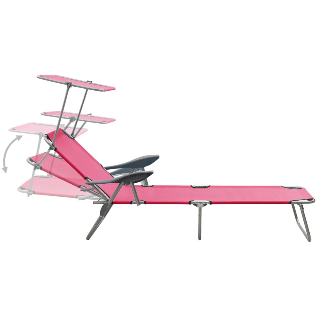 Solsäng med tak stål rosa vidaXL – bild 4
