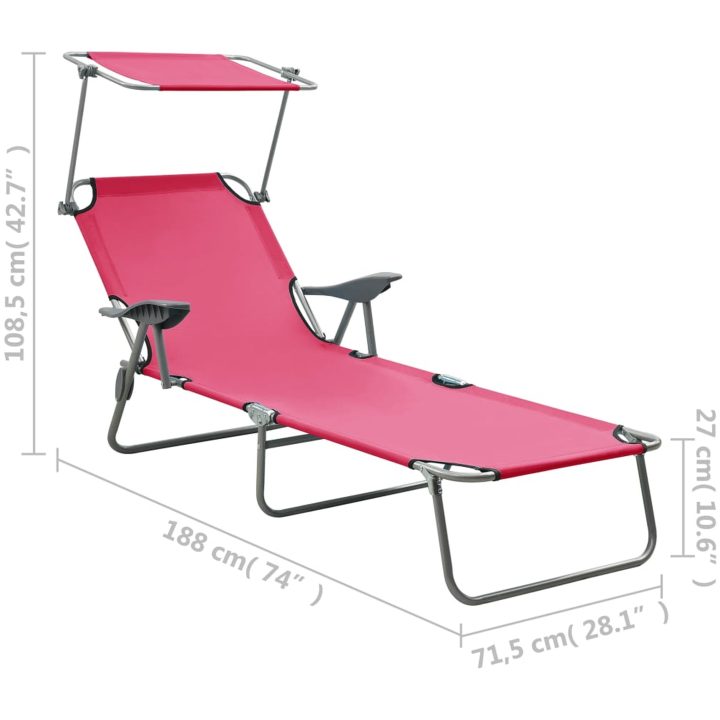 Solsäng med tak stål rosa vidaXL – bild 8