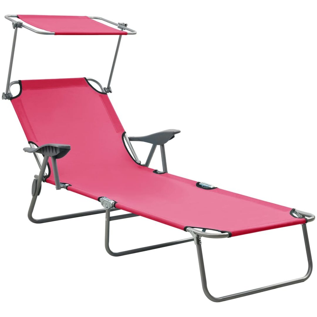 Solsäng med tak stål rosa vidaXL
