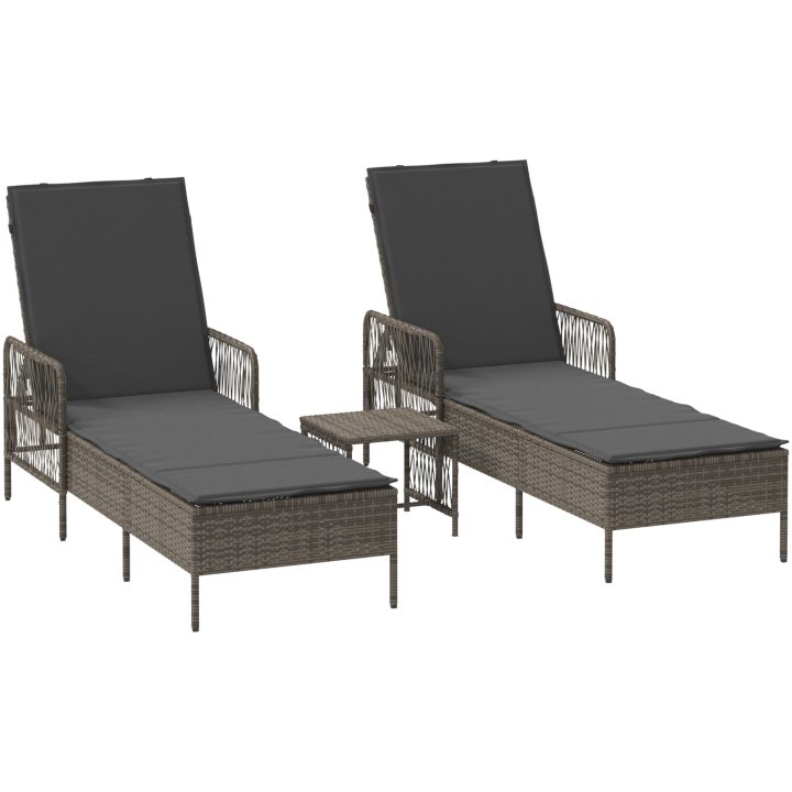 Solsäng Set 3 delar Grå och mörkgrå PE Rattan UV-säkra material vidaXL 35 x 35 x 32cm – bild 2