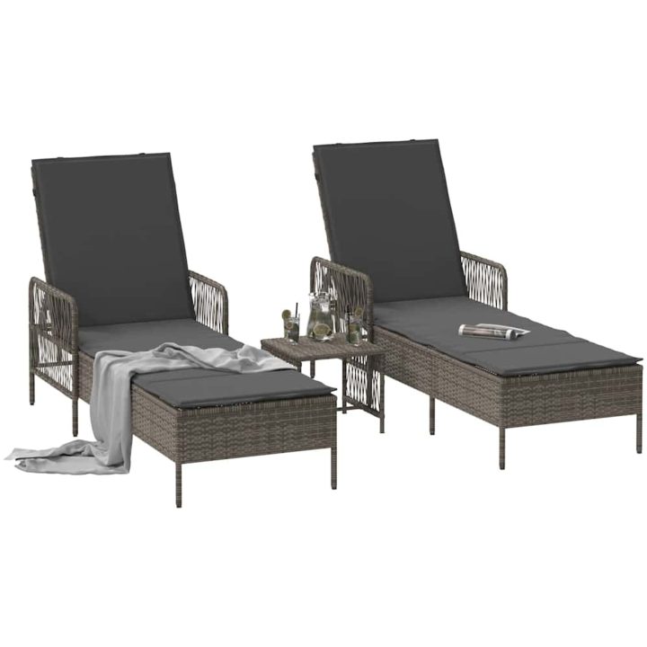 Solsäng Set 3 delar Grå och mörkgrå PE Rattan UV-säkra material vidaXL 35 x 35 x 32cm – bild 3