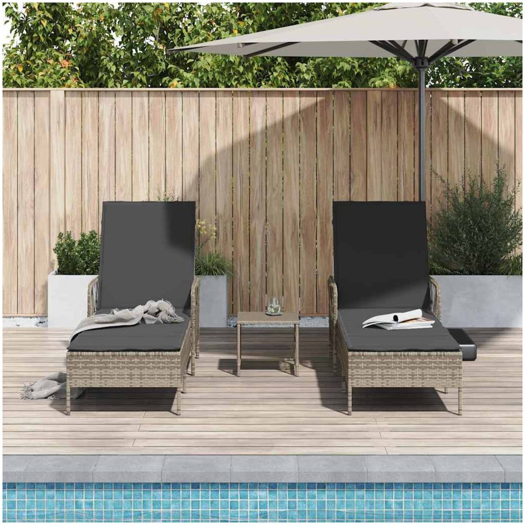 Solsäng Set 3 delar Grå och mörkgrå PE Rattan UV-säkra material vidaXL 35 x 35 x 32cm – bild 4
