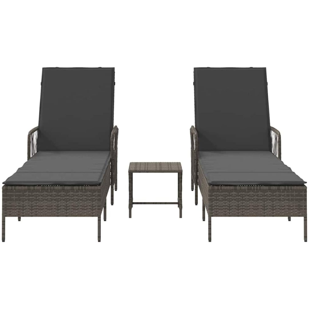Solsäng Set 3 delar Grå och mörkgrå PE Rattan UV-säkra material vidaXL 35 x 35 x 32cm – bild 7