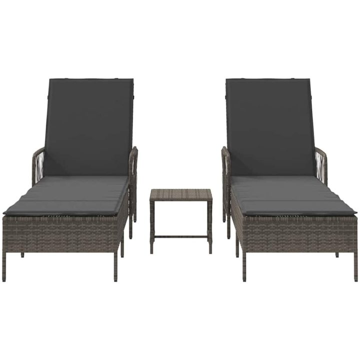 Solsäng Set 3 delar Grå och mörkgrå PE Rattan UV-säkra material vidaXL 35 x 35 x 32cm – bild 7
