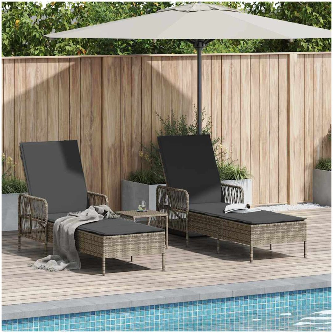 Solsäng Set 3 delar Grå och mörkgrå PE Rattan UV-säkra material vidaXL 35 x 35 x 32cm