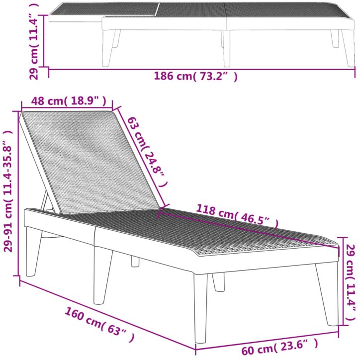 Solsäng vit 186x60x29 cm PP vidaXL – bild 10