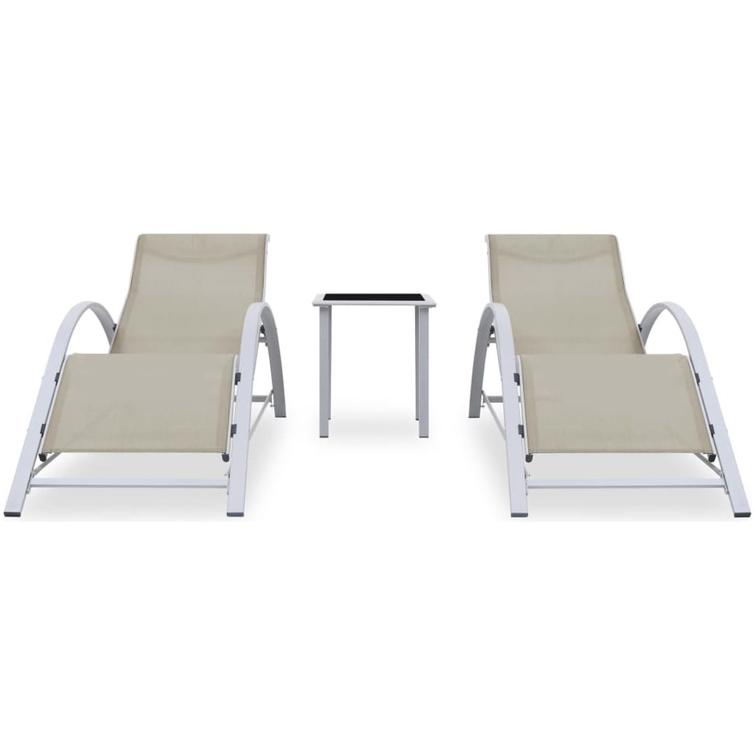 Solsängar 2 st med bord aluminium gräddvit vidaXL – bild 2