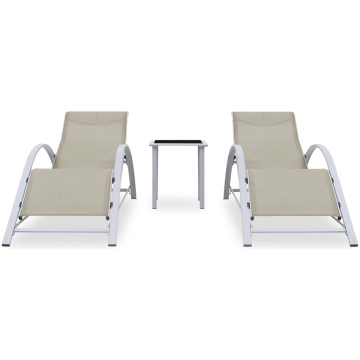 Solsängar 2 st med bord aluminium gräddvit vidaXL – bild 2