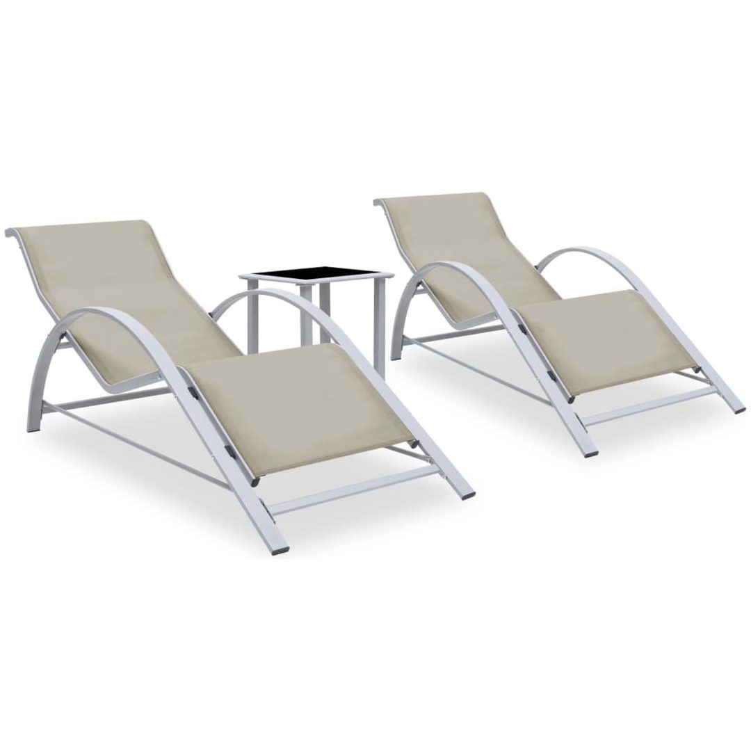 Solsängar 2 st med bord aluminium gräddvit vidaXL