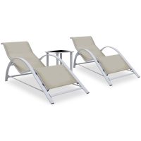 Solsängar 2 st med bord aluminium gräddvit vidaXL