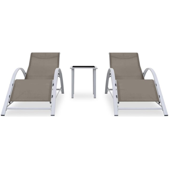 Solsängar 2 st med bord aluminium taupe vidaXL – bild 2