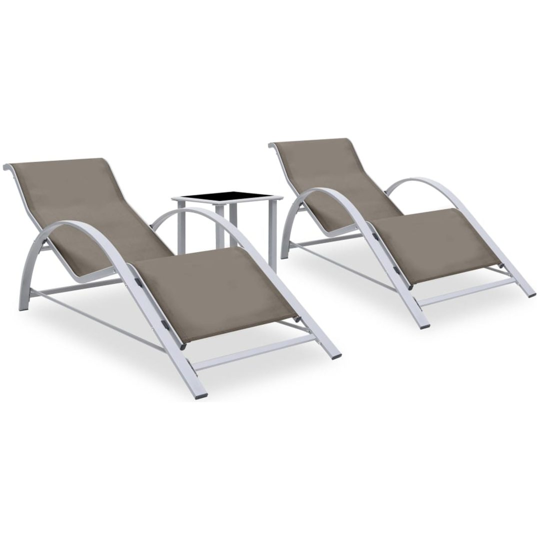 Solsängar 2 st med bord aluminium taupe vidaXL