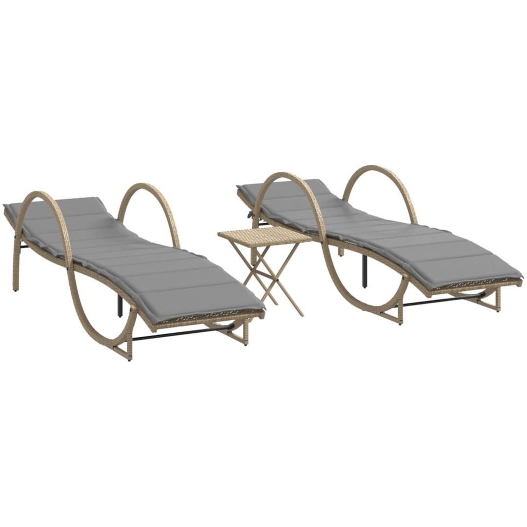 Solsängar 2 st med bord beige konstrotting vidaXL – bild 2