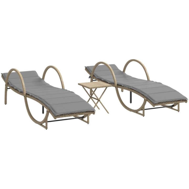 Solsängar 2 st med bord beige konstrotting vidaXL – bild 2