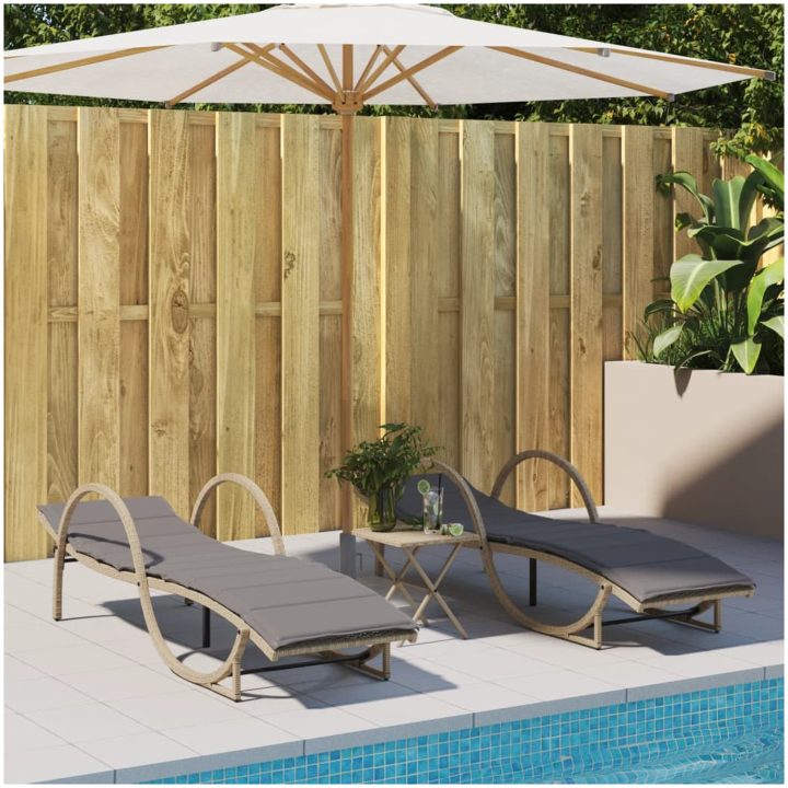 Solsängar 2 st med bord beige konstrotting vidaXL – bild 3