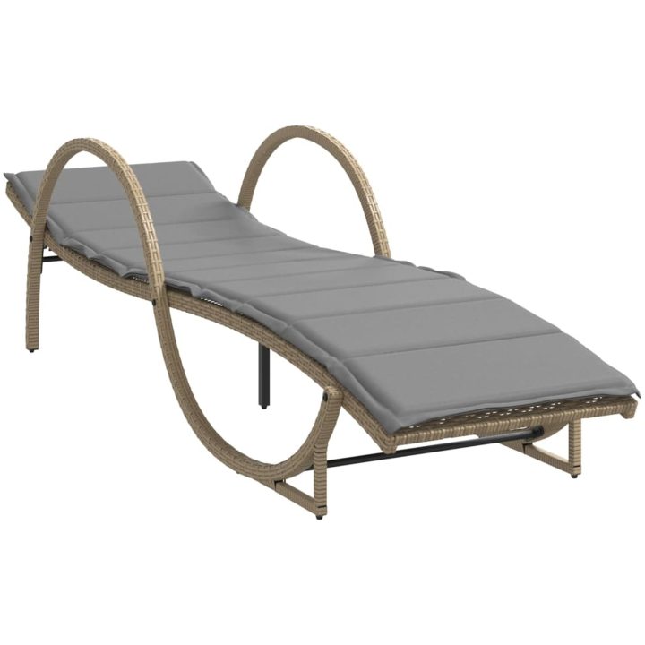 Solsängar 2 st med bord beige konstrotting vidaXL – bild 4